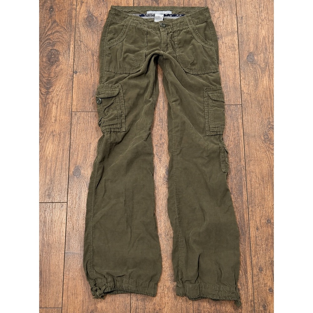 Y2K Old Navy Olive Green Corduroy Low Rise Cargo Pants 0 Utility 2000s Indie